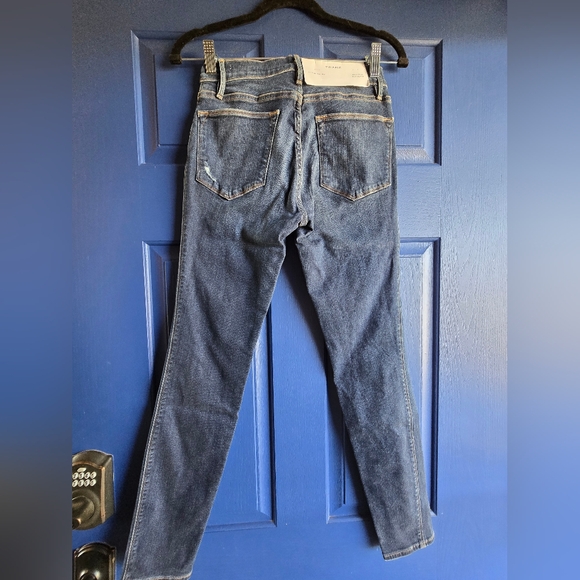 Frame Denim Women's Distressed Skinny High Rise Jeans in Blue - Picture 2 of 3